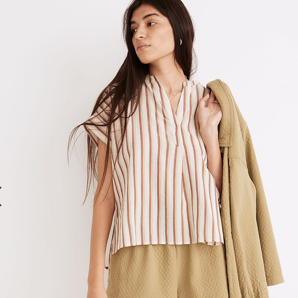 NWT Madewell Crinkle Cotton Lakeline Popover Shirt in Stripe